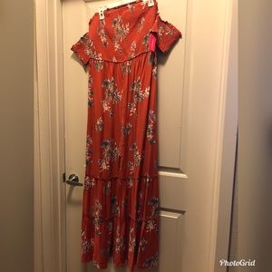 Rust orange and floral maxi button dress